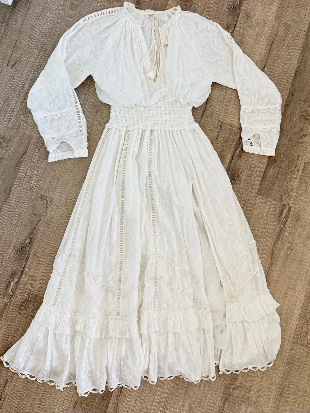 Hemant & Nandita Veda Off White Cotton Embroidered Maxi Dress Size S